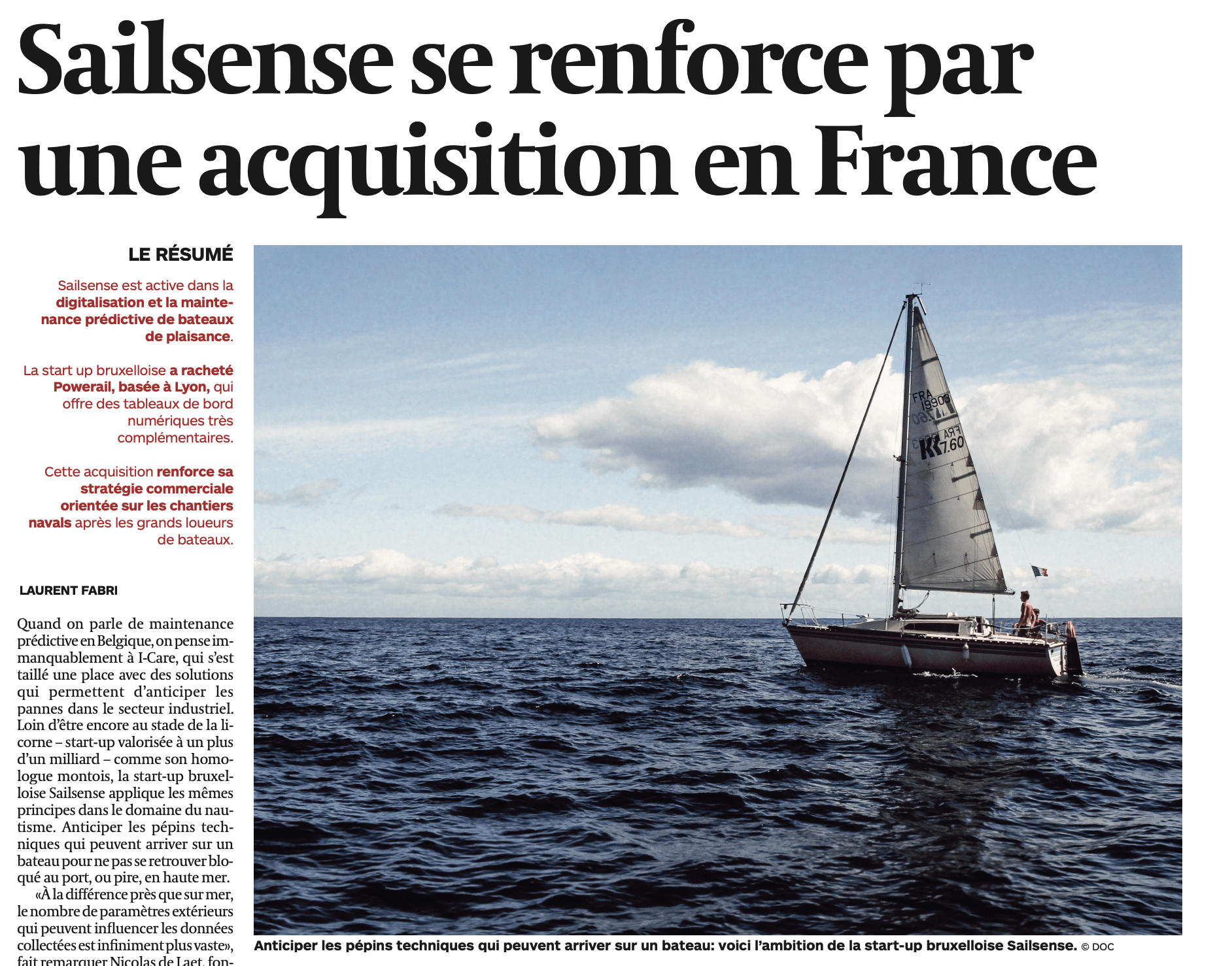 Bateaux connectés: Sailsense se renforce par une acquisition en France